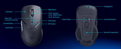 Mouse da gaming wireless Rapoo VT9PRO PAW3398 68g cablato programmabile ergonomico 26000DPI Type C ricaricabile accessorio per PC gamer
