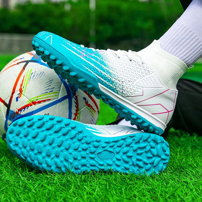 New Professional High Top Football Shoes Artificial Grass Leather Youth Students Training Soccer Shoes for Men And Women Sports