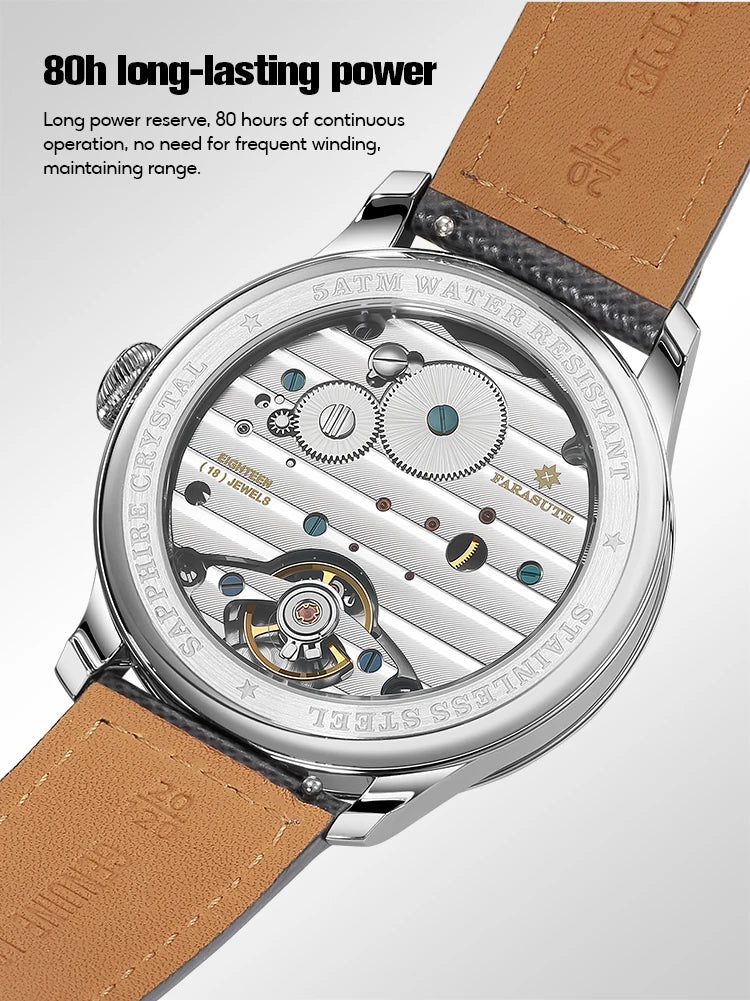 Reloj mecánico manual FARASUTE NEW Machinery para hombre, esfera salmón, ST17, segundero pequeño, estilo vintage, brazalete Bonklip