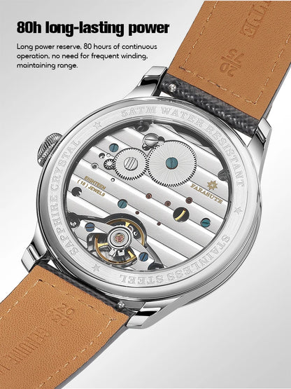Reloj mecánico manual FARASUTE NEW Machinery para hombre, esfera salmón, ST17, segundero pequeño, estilo vintage, brazalete Bonklip