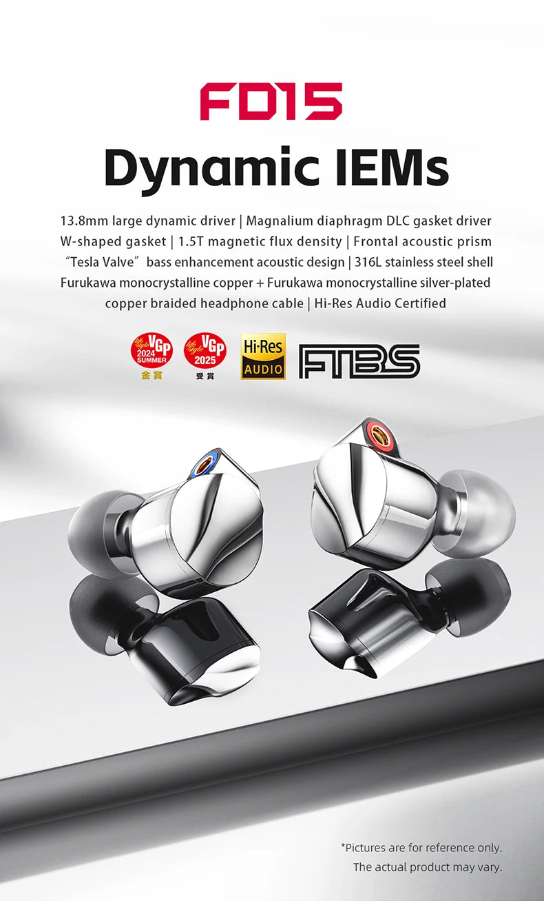 FiiO FD15 13.8mm DLC Dynamic Driver In-Ear Earphone Hi-Res Audio Magnalium Detachable MMCX Cable Wired HiFi Earbuds Shanling