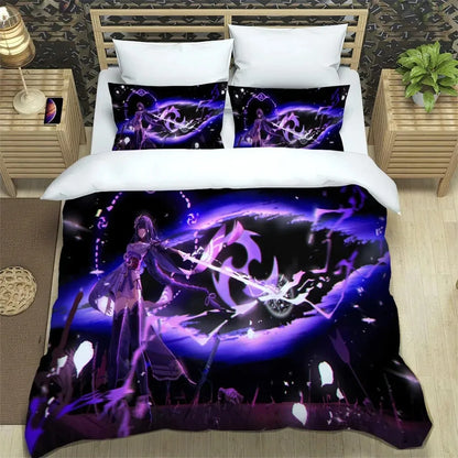 Anime Genshin Impact Bedding Set Boys Girls Twin Queen Size Duvet Cover Pillowcase Bed Kids Adult Fashion Home Textile