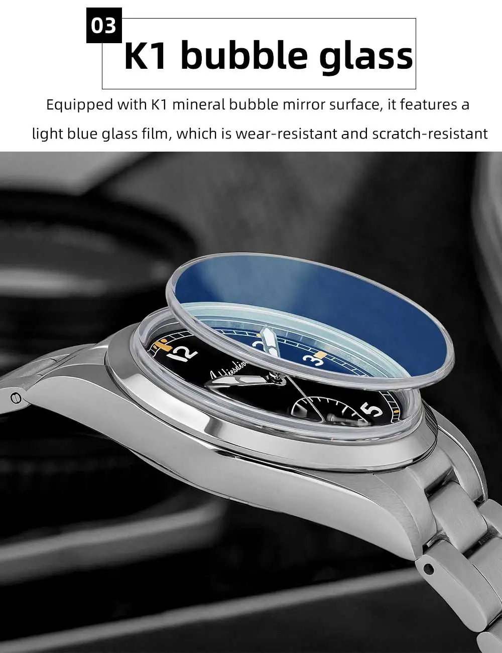 Reloj de cuarzo ADDIESDIVE de 36mm para hombre VH60, luminoso BGW9, cristal abombado tipo burbuja, cubierta de vidrio, resistente al agua 10Bar, acero inoxidable