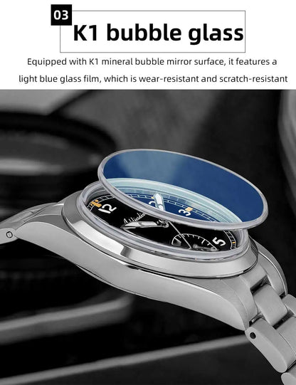 Reloj de cuarzo ADDIESDIVE de 36mm para hombre VH60, luminoso BGW9, cristal abombado tipo burbuja, cubierta de vidrio, resistente al agua 10Bar, acero inoxidable