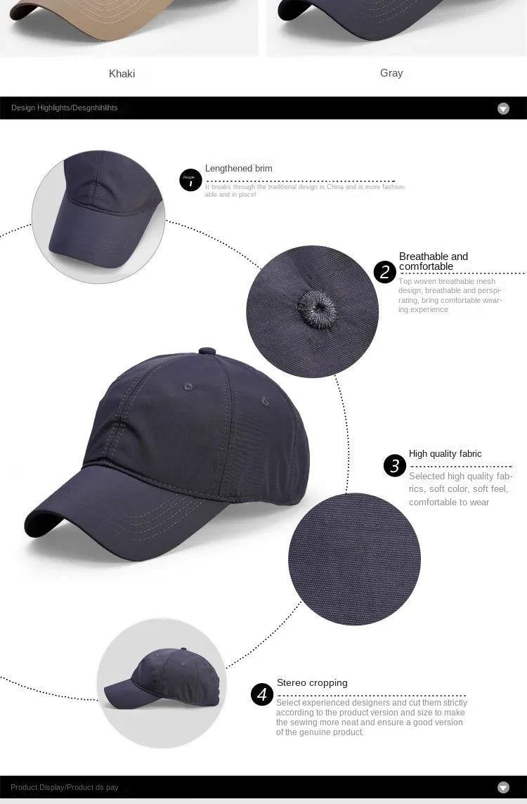 Brand Oohmy Baseball Cap Small&Big Head Oversize XXL Quick Dry Breathable Hat Plus Size Adjustable Soft Top Cap 56-60cm 60-63cm