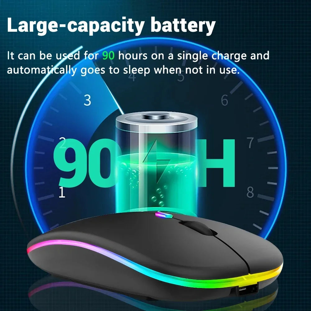 Mouse wireless ricaricabile a doppia modalità Bluetooth compatibile e 2.4G USB per computer, laptop, iPad, tablet e notebook, mouse da gaming
