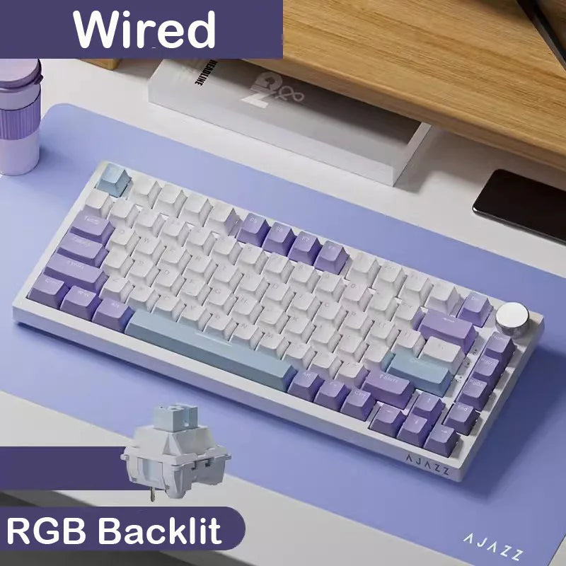 AJAZZ AK820 Tastiera meccanica con layout compatto 70%/illuminazione RGB/switch hot-swappable, con connessione cablata, wireless e Bluetooth