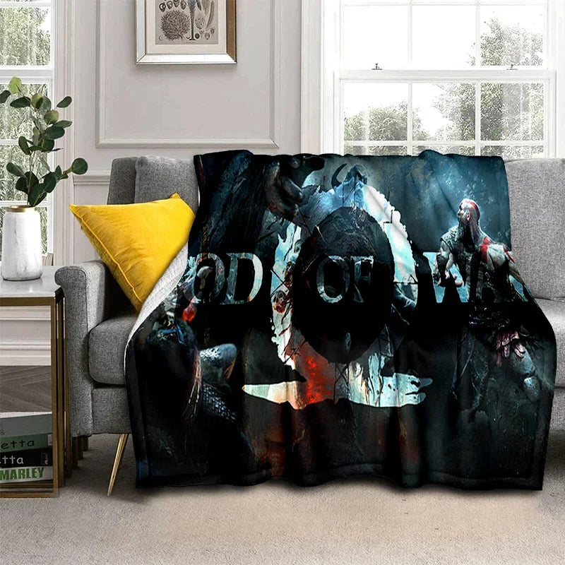 3D God of War Games Gamer Kratos HD Blanket,Soft Throw Blanket for Home Bedroom Bed Sofa Picnic Travel Office Cover Blanket Kids