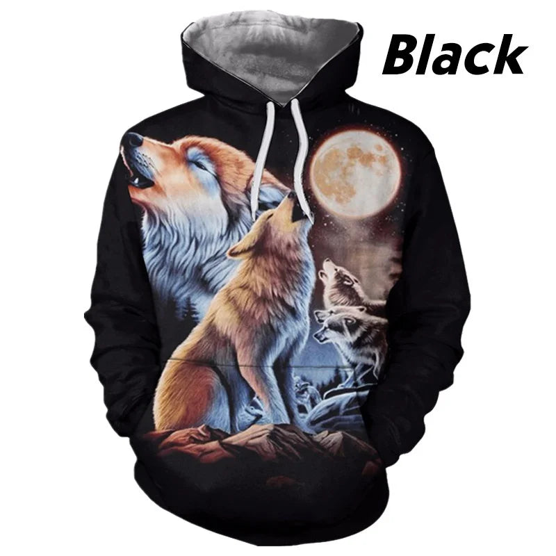 European and American Hot-Sale 3D Printed Wolf Hoodie Fashion Long-Sleeved Cool Pullover Personality Animal Sweatshirt