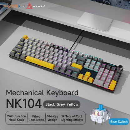 Teclado mecánico AJAZZ NK104 con cable, teclas de doble inyección, 104 teclas, hot-swapping y retroiluminación LED híbrida para gamers, compatible con laptop y PC