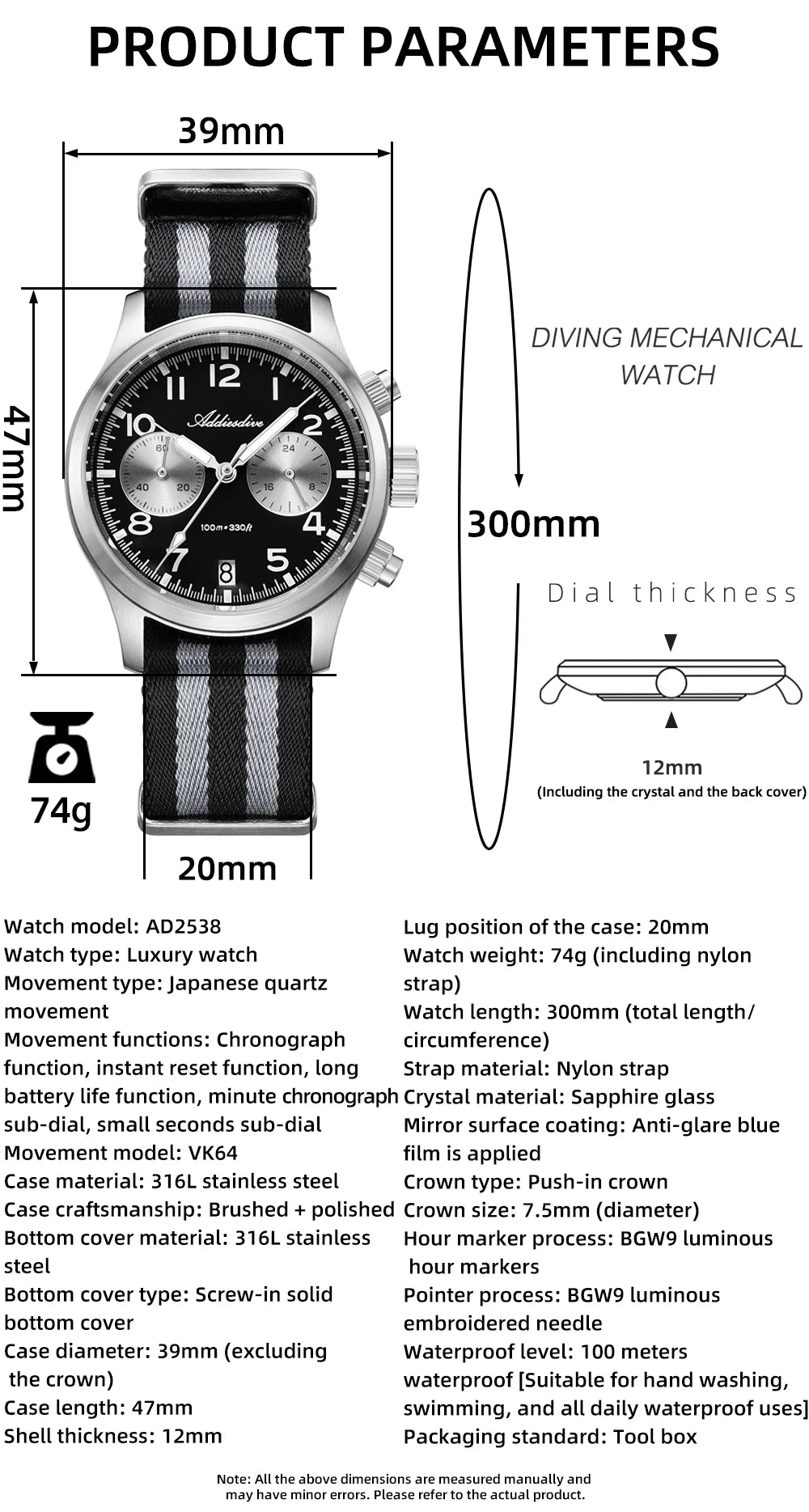 Reloj para hombre ADDIESDIVE 2025 New Panda Eye, retro de lujo, cuarzo VK64, cronógrafo deportivo, impermeable 100M, luminoso
