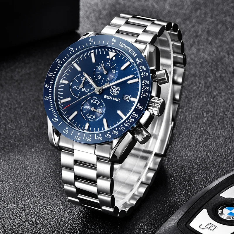 Reloj para hombre BENYAR 5140, reloj deportivo informal, reloj de cuarzo de lujo resistente al agua, cronógrafo militar de marca de alta gama.