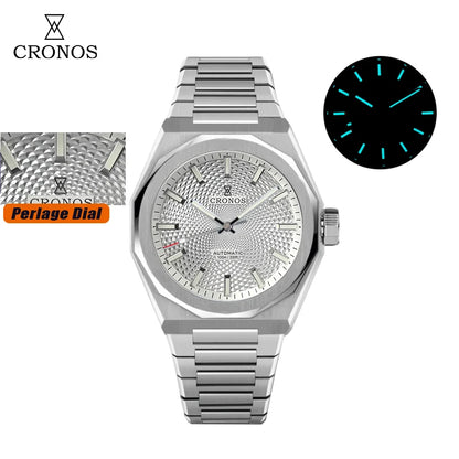 Cronos New Rhombus Perlage 39mm Dial PT5004 Miyota 90S5 See-through Caseback Men Automatic Wristwatches 10ATM Lumious