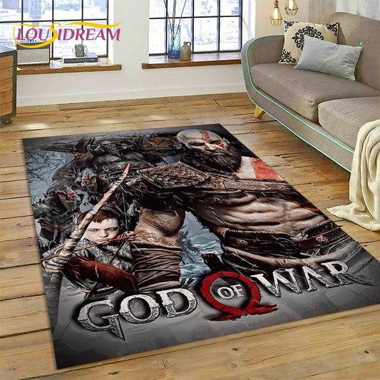 God of War Games Kratos Cartoon 3D Carpet Rug for Bedroom Living Room Home Sofa Decoration,Children Game Large Decor Floor Mat