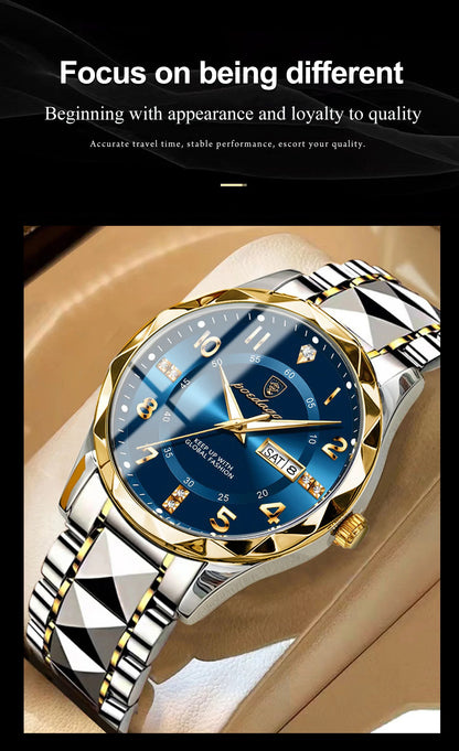 POEDAGAR Top Business Men Quartz Watch Waterproof Date Week Luminous Wristwatch Stainless Steel Fashion Men's Watches Man Clock