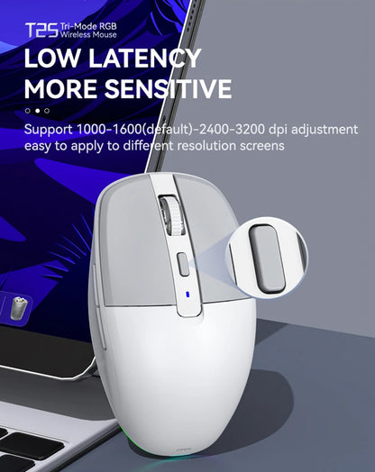 Tri-mode Mouse With Dual Receivers Type-C/USB 2.4G Bluetooth 5.1 Wireless Mouse RGB Charging Silent Mouse For Android IOS