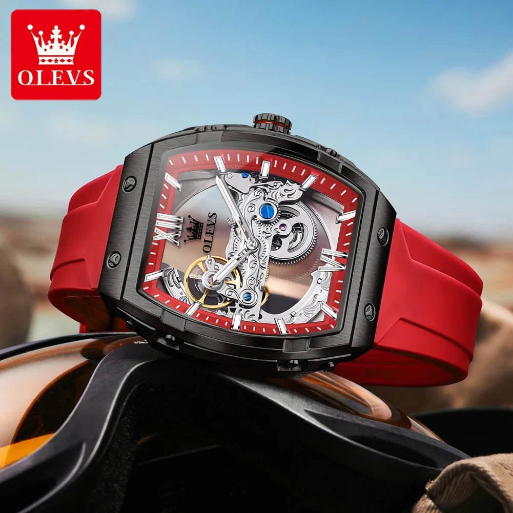 OLEVS 6779 Men's Watch Skeleton Mechanical Watch Fashion Business Sport Waterproof Luminous Silicone Strap Watches For Men