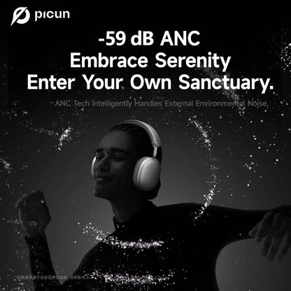 Auriculares inalámbricos Picun F8MAX ANC con cancelación activa de ruido híbrida de 59dB, audio espacial, Bluetooth 6.0, diseño over-ear y hasta 180H