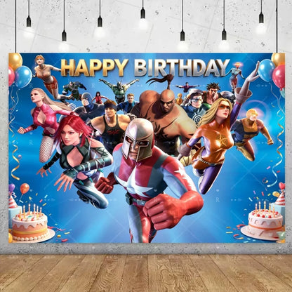 Fundo decorativo de aniversário com tema Fortnite — banner gamer Fortnite para meninos e meninas, pano de fundo para fotografia e presente para crianças