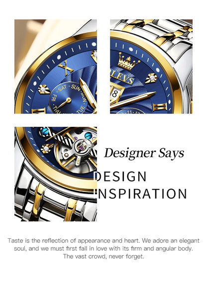 OLEVS 9910 Mens Watch Original Luxury Tourbillon Automatic Mechanical Watche Waterproof Luminous  Day-Date Watch With Box Reloj
