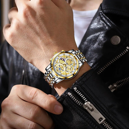 POEDAGAR Top Fashion Men's Watches Stainless Steel Date Chronograph Business Quartz Men Wristwatch Waterproof Luminous Man Watch