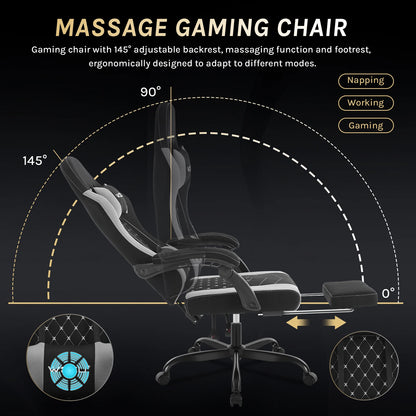 WOLTU Massage Gaming Chair Ergonomic Gamer Chair with Footrest, Lumbar Support, Adjustable Headrest, Swivel Computer Office Chair