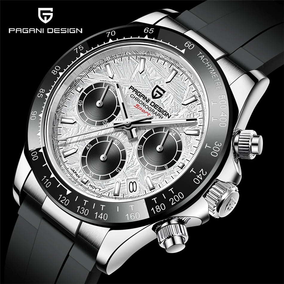 PAGANI DESIGN V2 40MM Meteorite Dial Men Quartz Watches Sapphire Retro Chronograph Waterproof Watch For Men