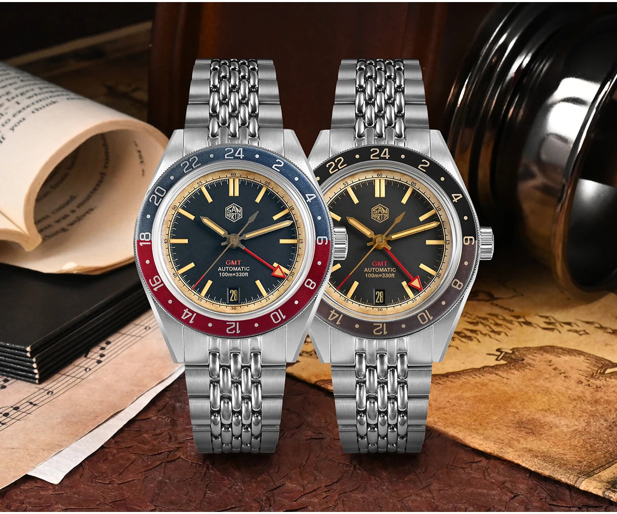 San Martin 39.5mm Limited Edition Full Lume Dial Automatic Men's Watch NH34 GMT 6H Date 10Bar Luxury Watch SN0116W
