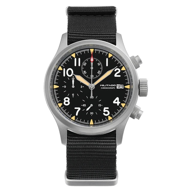 MILITADO Chronograph 39mm Watch BGW-9 Luminous Retro Military 100m Waterproof VK61 Quartz Movement Steel Vintage Men Wristwatch