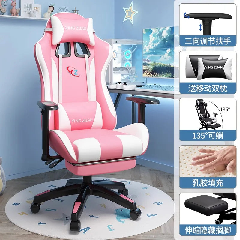 Sedia da gaming Sedia per computer Comoda seduta reclinabile Gaming LIVE Casa per studenti in dormitorio Ergonomia per uso sedentario