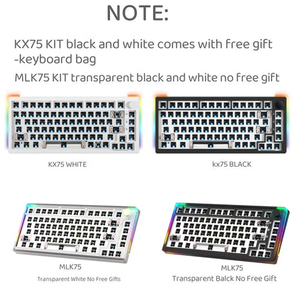 MAIMOOO KX75 75% Keyboard Kit Hotswap Transparent Full RGB Backlit 2.4GHz/Bluetooth Macro Custom DIY Mechanical Keyboard