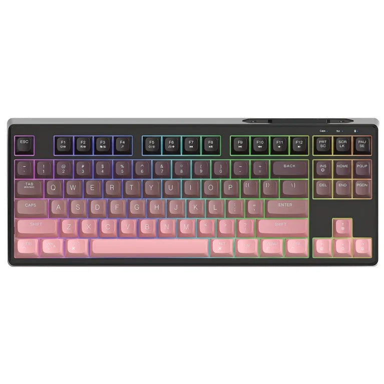 Teclado Gaming Sem Fios Free Wolf M87 75% - Switches Silenciosos, Retroiluminação Rainbow, BT/2.4G, Teclas PBT em Degradé, Design Compacto