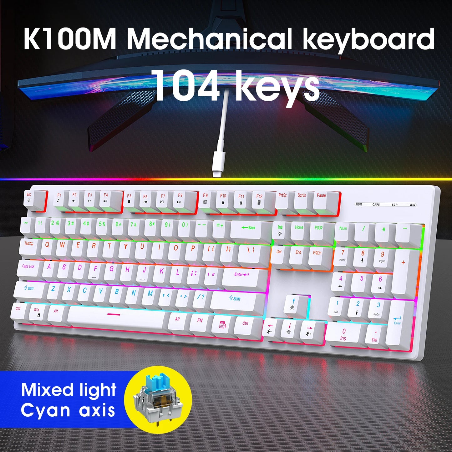 Mechanical Keyboard Wired 16 RGB Backlit 61/87/104Key Esports Gaming Keyboard Hot-Swappable Ergonomic Keyboard for PC Laptop