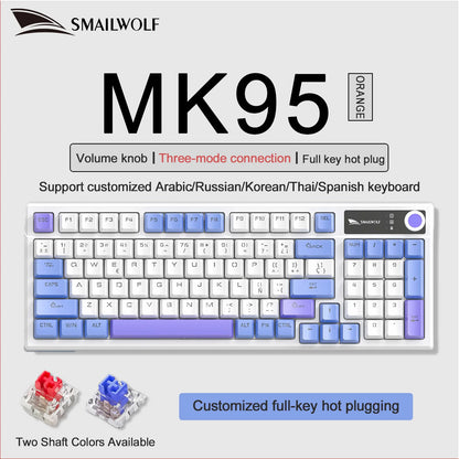 SMAILWOLF MK95 Bluetooth Wireless Three-Mode Mechanical Keyboard Arabic Russian Korean Thai Spanish Keyboard E-Sports Game