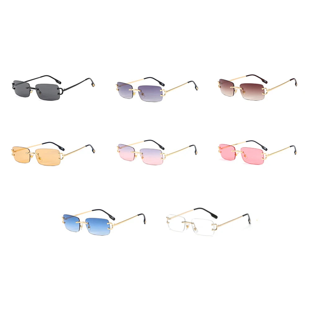 Kachawoo retro rectangular sunglasses rimless male female uv400 small sun glasses fashion blue pink gold metal birthday gifts