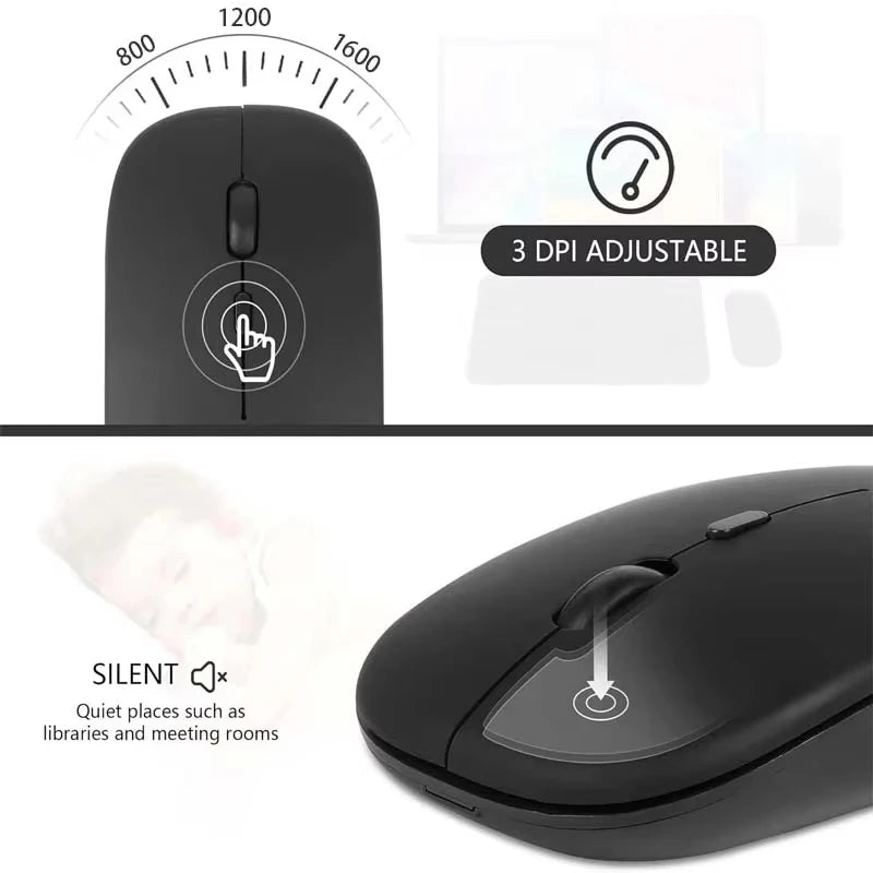 Rechargeable Wireless Mouse Bluetooth 2.4GHz Dual Modes Ergonomics DPI Readjustable Silence USB Portable Mouse for PC Laptop