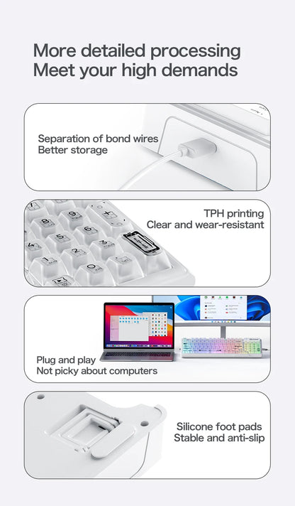 Teclado con cable FREEWOLF M95 con diseño transparente RGB, ideal para diversos escenarios como gaming y trabajo de oficina