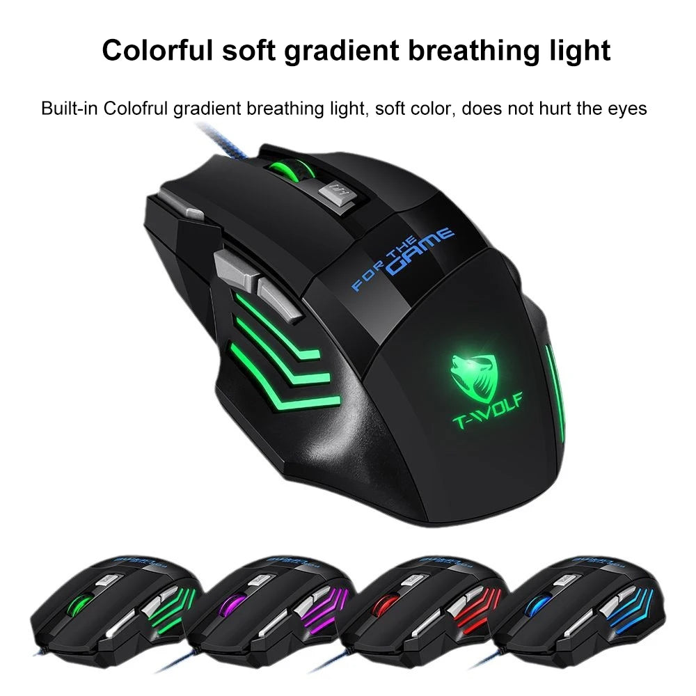 KEBIDUMEI кабелна геймърска мишка със 7 бутона, RGB подсветка, ергономична USB мишка, 2400 DPI, 3 нива на DPI за PC, лаптоп, Windows и Mac OS