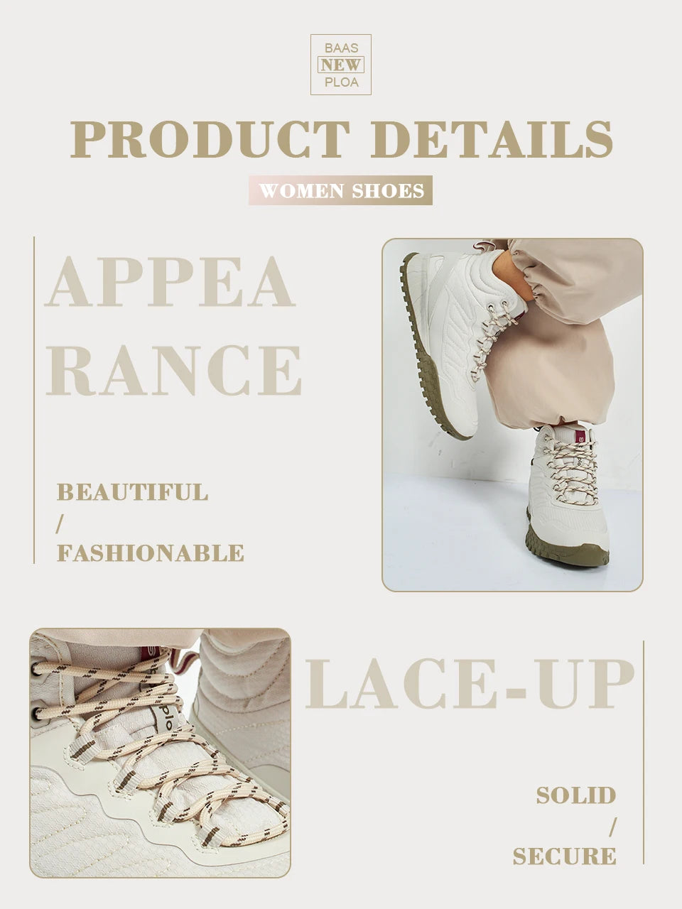 Baasploa Winter Women’s Sneakers Plush Warm Snow Boots Non-Slip Waterproof Shoes Women’s Outdoor Boots Walking Shoes