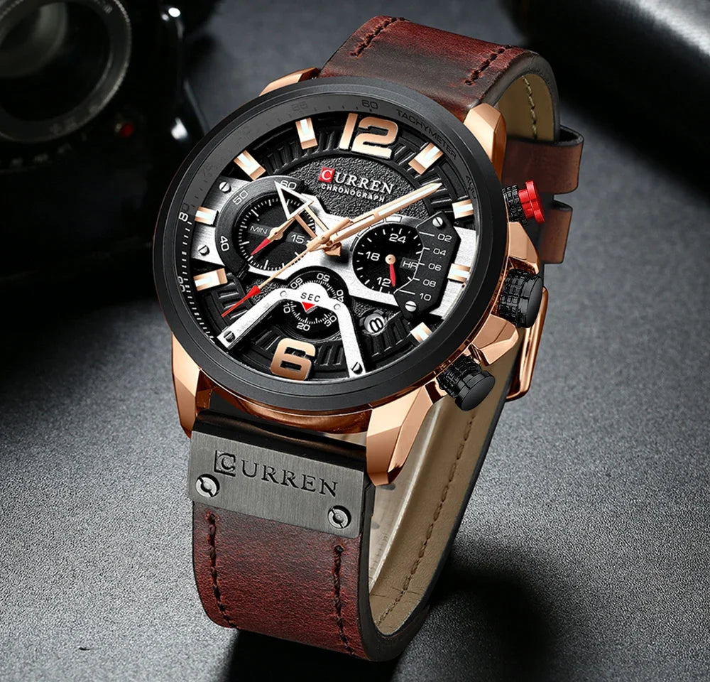 Orologio da uomo CURREN 8329 – Stile sportivo e casual, design militare, cinturino in pelle, cronografo di tendenza, orologio di lusso di un marchio prestigioso