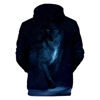 Sweatshirt com Capuz Cool Space Galaxy Wolf para Homem — Lobo Brilhante, Estilo Fashion, Pullover de Primavera e Outono