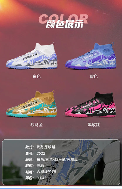 Double Star Men's High-Top TF Turf Football Boots, Youth & Student Edition, Adult & Kids, Professional Match & Training Soccer Shoes