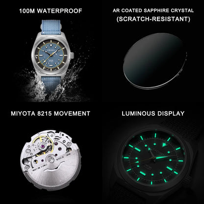 CADISEN TI-7 Autodyne Titanium steel Automatic Mechanical Canvas Wristwatch MIYOTA 8215 Luminous Sapphire Waterproof Man Watches