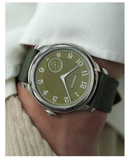 Reloj mecánico manual FARASUTE NEW Machinery para hombre, esfera salmón, ST17, segundero pequeño, estilo vintage, brazalete Bonklip
