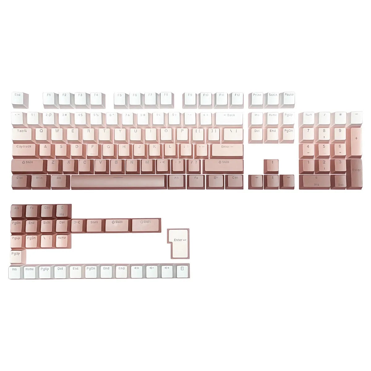 Keycap RGB gamer retroilluminati a gradiente per tastiera meccanica con switch MX, profilo OEM, PBT bianco e blu, layout ISO, tasti fai da te