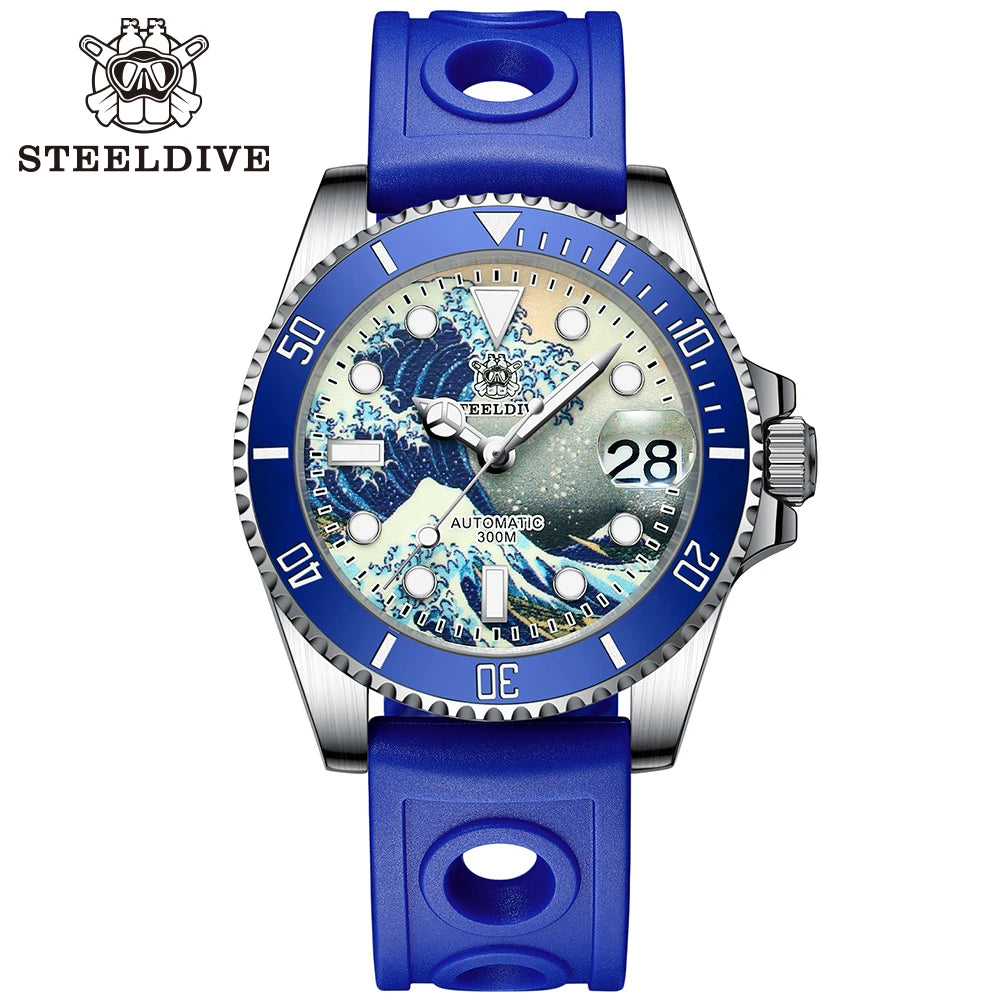 STEELDIVE New SD1953J 41mm Kanagawa Dial Sapphire Glass NH35 Automatic Movement 300M Waterproof Water Ghost Dive Watches For Men