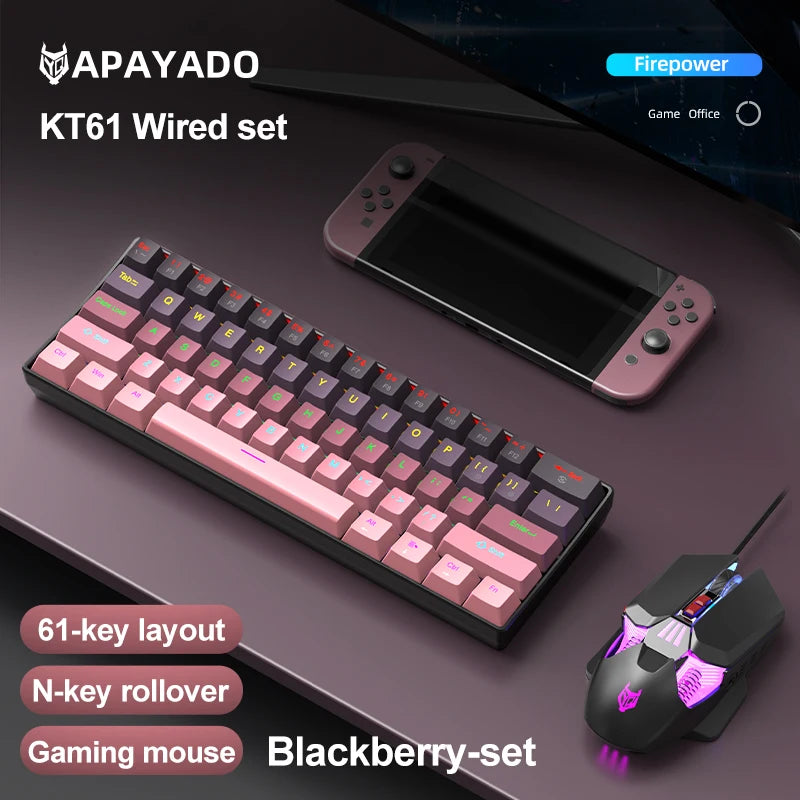Teclado Mecânico Mini APAYADO K61, Com Fios, 61 Teclas, Phantom RGB, Switch Mecânico Vermelho/Azul Preto/Branco para Gaming, 60% Portátil