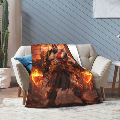 God of War Games Kratos Cartoon  Blanket  Warm Soft Pattern Plush Throw Blanket For Couch Chair Sofa Bed Bedspread Bed Cover