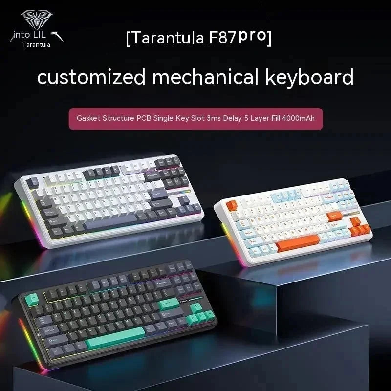 AULA F87Pro Mechanical Keyboard 2.4g/USB/Bluetooth Tri Mode Wireless 87 Key 5 Layer Silencing Filling Suitable For Gaming + Typing