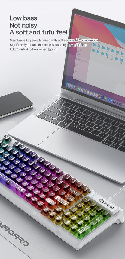 Teclado con cable FREEWOLF M95 con diseño transparente RGB, ideal para diversos escenarios como gaming y trabajo de oficina